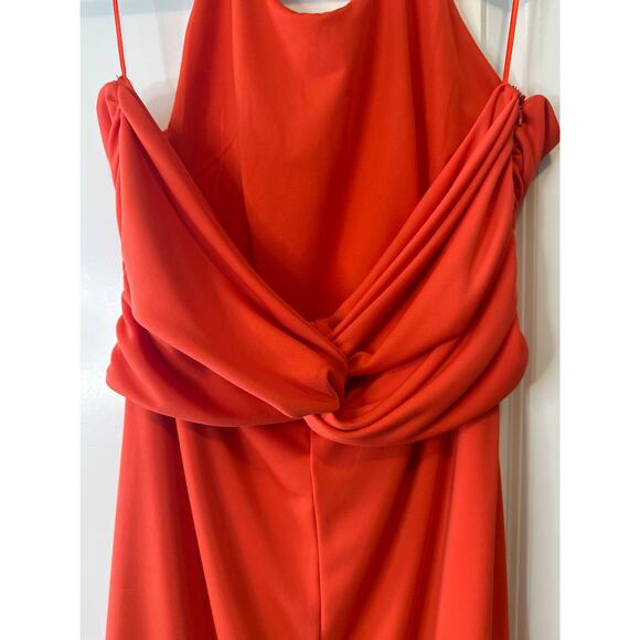 Anthropologie NWT Cherry Tomato Orange-Red Slinky Halter Midi Dress Size XL - Picture 7 of 11